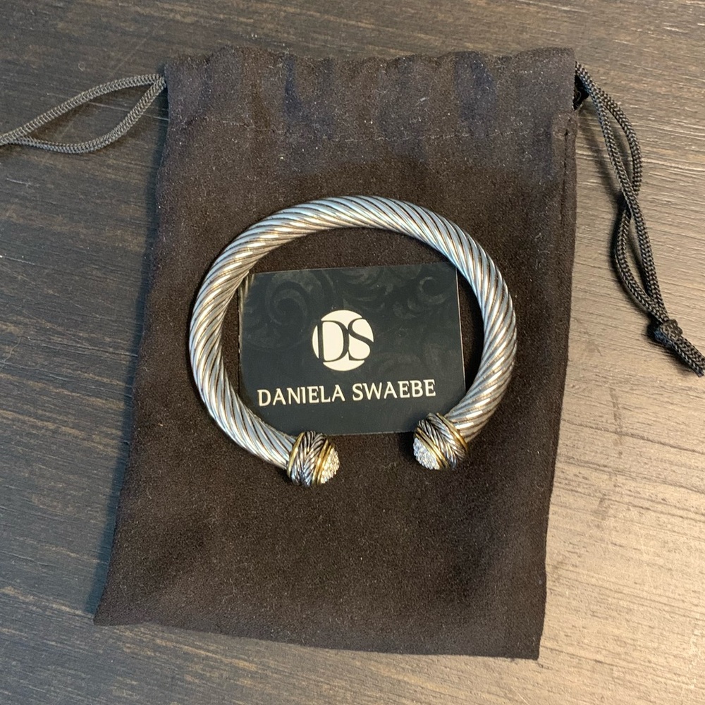 DANIELA SWAEBE Silver Cuff w/Gold & Clear Stone Detail * NWOT and dust bag *